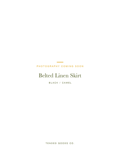 Women's black/camel linen skirt — The Belted Linen Skirt