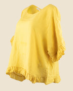 Feather Ruffle Linen Blouse